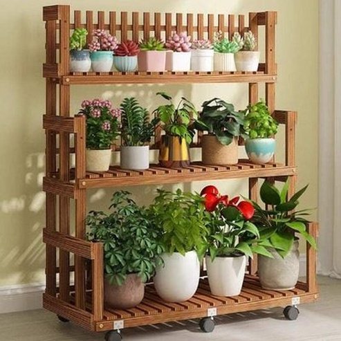 Multi-layer Wooden Outdoor Plant Display Shelf