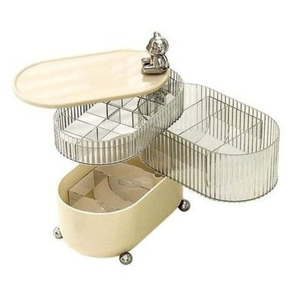 Layered Rotating Cosmetic Storage Box with Lid