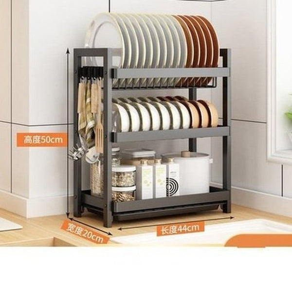 Multi-functional Pantry Kitchen Counter Shelf Organizer Dish Drainer Tableware Drainboard Bowl Plate Drying Rack Spice Storage. Type: Dish Racks & Drain Boards