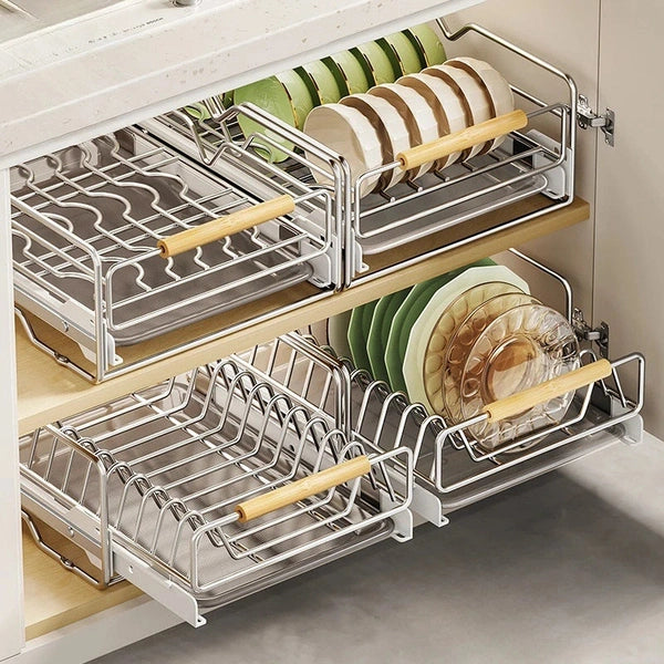 Kitchen Pull-out Dish Rack, Stainless Steel Drawer Drying Rack
