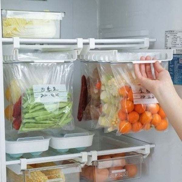 Kitchen Organizer Refrigerator Preservation Ziploc Bag Storage Rack Household Artifact No Drilling Telescopic Hanging Shelf. Food Storage: Food Storage Bags.