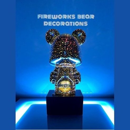 Creative 3D Glass Fireworks Little Bear Night Light Nordic Luxury Home Decor Living Room Desk Decorative Atmosphere Light. Decor: Night Lights & Ambient Lighting