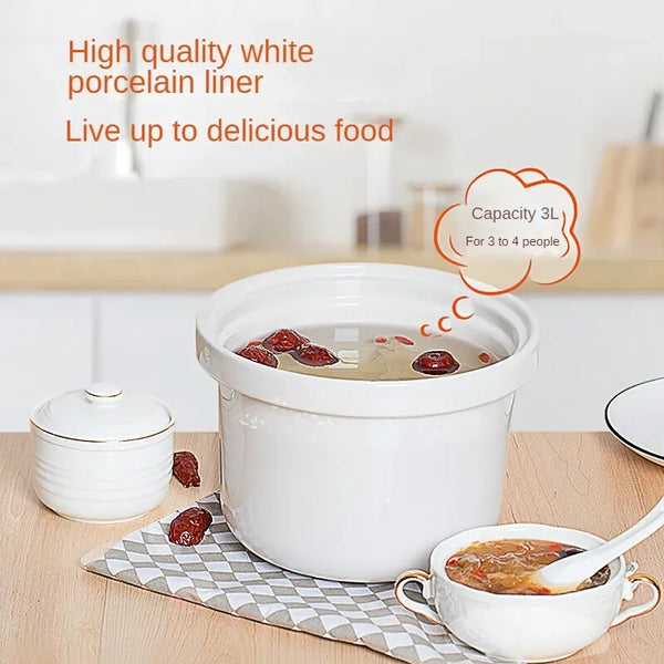 3L Electric Stewpot with Ceramic White Porcelain Inner Pot