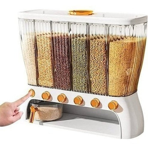 26 LB Rice Dispenser Storage Cereal Beans Container 6 Grids Grain Dispenser with Measuring Cup and Lid Airtight Design. Food Storage: Food Storage Containers.
