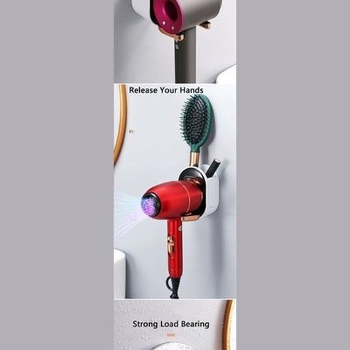 Hair Dryer Rack Wall-Mounted Bathroom Organizer Shelf with Hidden Hook Bathroom Storage Holder. Bathroom Accessories. Type: Bathroom Accessory Mounts.