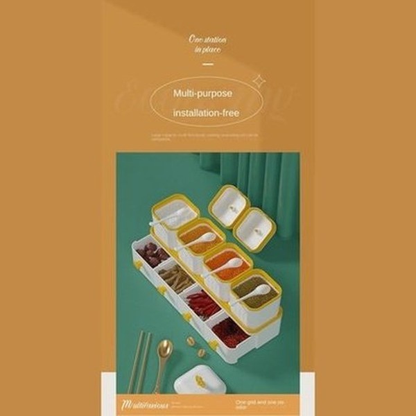 Multi-Grid Seasoning Box with Spoon Salt Monosodium Glutamate Pepper Household Condiment Combination Set. Kitchen Organizers. Type: Spice Organizers.