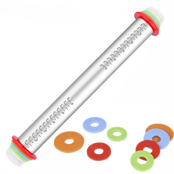 Stainless Steel Rolling Pin with Thickness, 4 Adjustable Rings