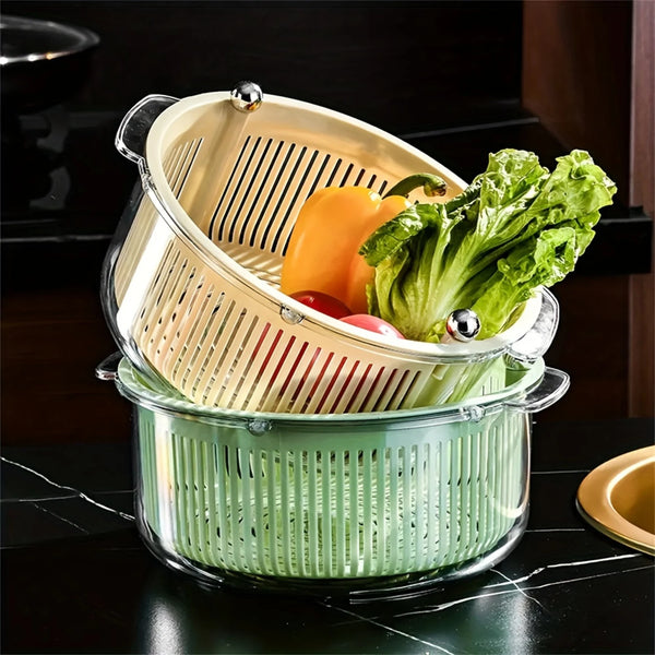 Multi-functional 2-Tier Kitchen Colander Basket with Dual Strainers