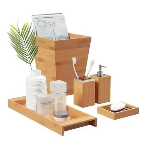 Bamboo Bliss: 5-Piece Natural Wood Bath Set