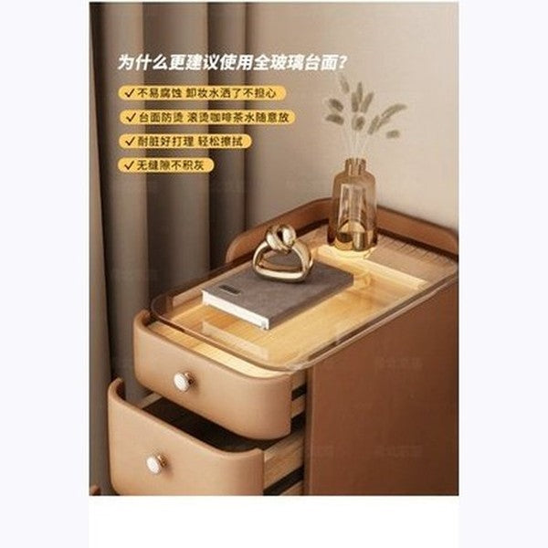 Light luxury smart bedside table lamp integrated modern simple storage high sense high glass bedside table with lamp. Furniture. Tables. Nightstands.