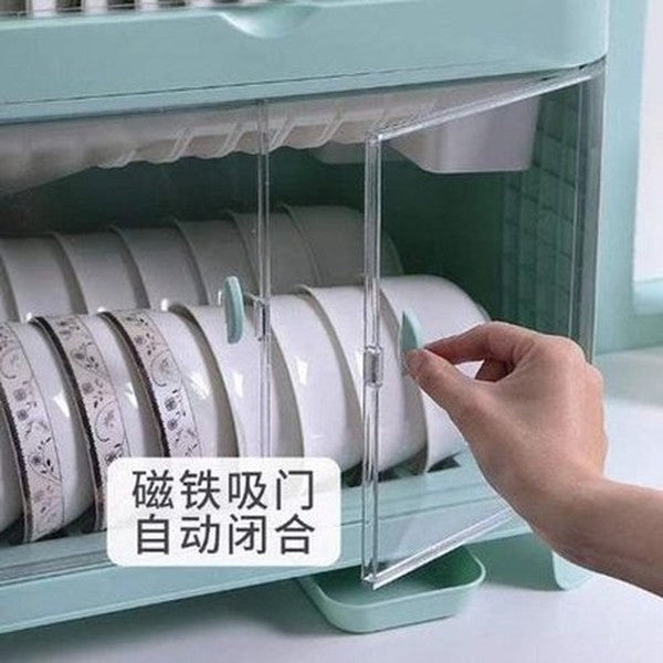 Dish and cutlery storage box with transparent lid
