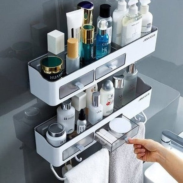Bathroom Shelf Punch-Free Bathroom Shelf Wall Mounted Storage Rack Towel Wall Mounted Bathroom Shelves Cosmetic Storage. Bathroom Accessory Mounts.