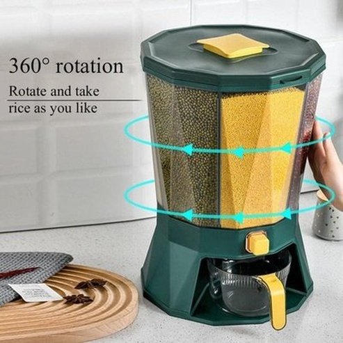 Rotating rice barrel with dosing dispenser. Rotating Rice Barrels Measuring Sub-Grate Rice Barrels Grain Dispenser. Food Storage. Type: Food Storage Containers.