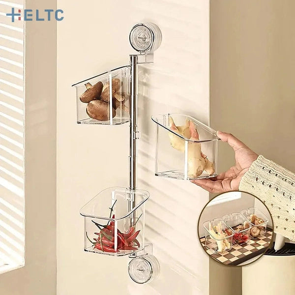Suction Cup Rotating Organiser, Kitchen Wall Mounted Onion Ginger Garlic Storage Box