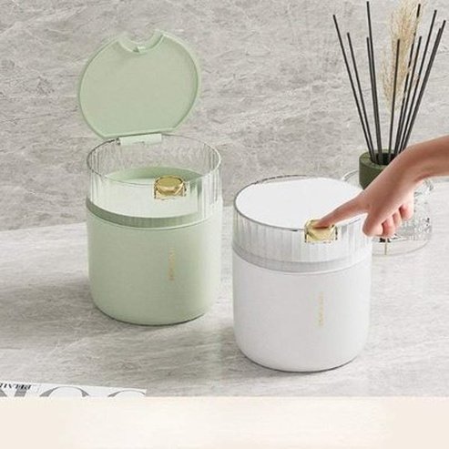 Push-button Opening Desktop Trash Can With Lid