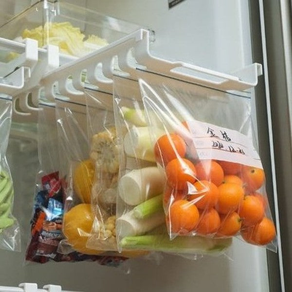 Kitchen Organizer Refrigerator Preservation Ziploc Bag Storage Rack Household Artifact No Drilling Telescopic Hanging Shelf. Food Storage: Food Storage Bags.