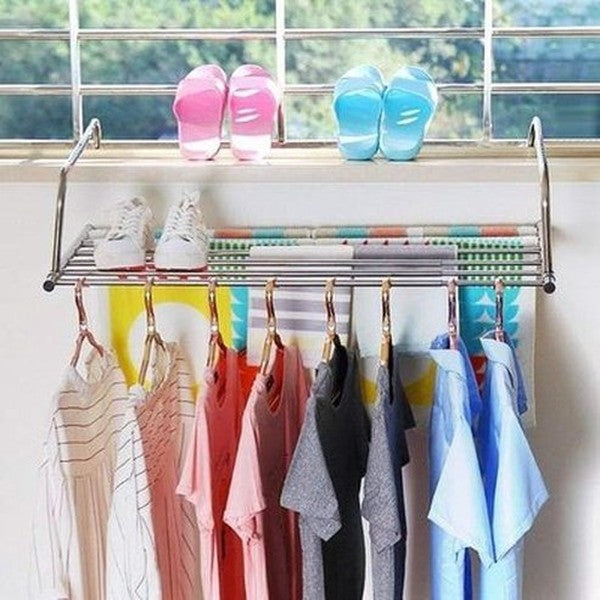 Balcony Pole Drying Rack Organizer Shoes Hanger