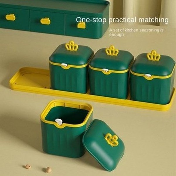 Multi-Grid Seasoning Box with Spoon Salt Monosodium Glutamate Pepper Household Condiment Combination Set. Kitchen Organizers. Type: Spice Organizers.