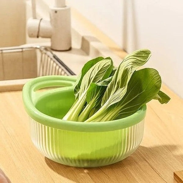 Double-Layer Vegetable & Fruit Strainer with Storage