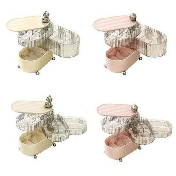Layered Rotating Cosmetic Storage Box with Lid