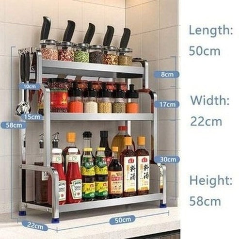 3 Tiers Stainless-Steel Countertop Spice Rack Organizer