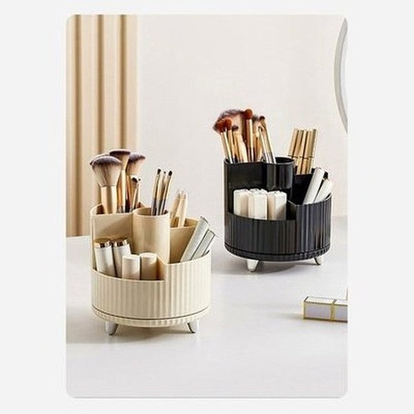 Two Layers Rotating Desktop Makeup Storage Holder Large Capacity Cosmetic Organizer Tray Lipstick Eyeshadow. Color: Beige. Type: Household Storage Containers.