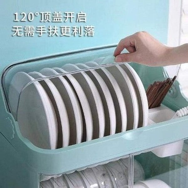 Dish and cutlery storage box with transparent lid