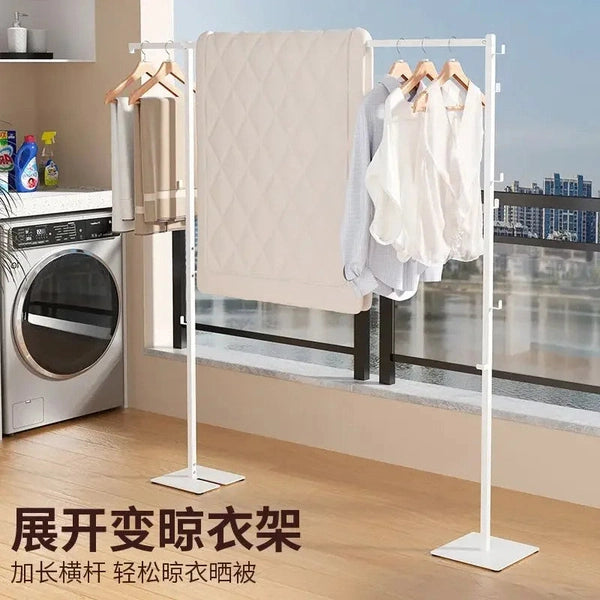 Balcony Clothes Drying Coat Rack, Bedroom Foldable Storage Coat Clothes Hanger