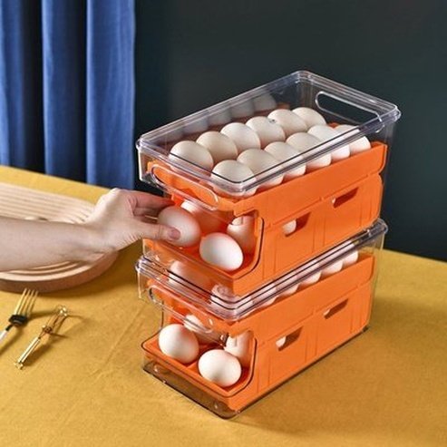 egg storage box large capacity 2 layers rolling type egg fresh keeping box refrigerator organizer stackable egg storage. food storage. type: food storage containers.