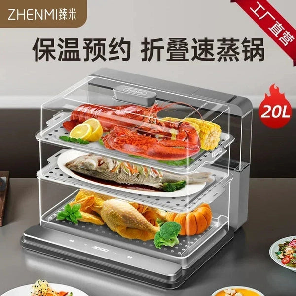 220V Foldable Electric Food Steamers with Large Capacity and Multi-Layer Design