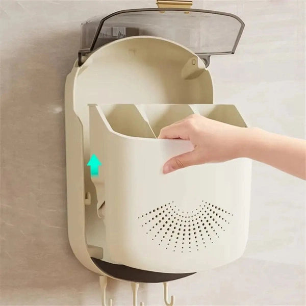 Wall-Mounted Kitchen Cutlery Storage Box with Lid Plastic Knife Holder