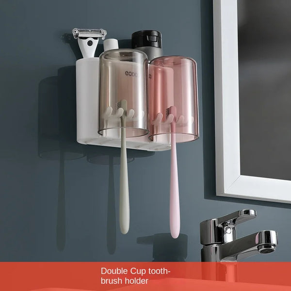 Toothbrush Cup Mouthwash Wall-mounted Bathroom Punch-free Wall-mounted Storage Rack
