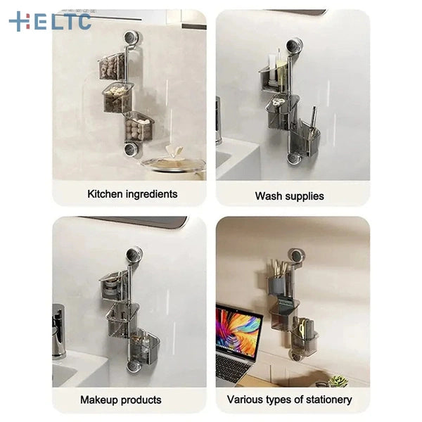 Suction Cup Rotating Organiser, Kitchen Wall Mounted Onion Ginger Garlic Storage Box