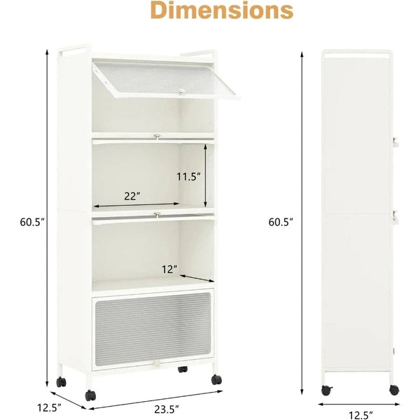 Mobile Microwave Stand with Flip-up PC Doors | Freestanding 5-Tier Kitchen Rack