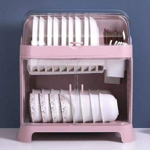 Dish and cutlery storage box with transparent lid