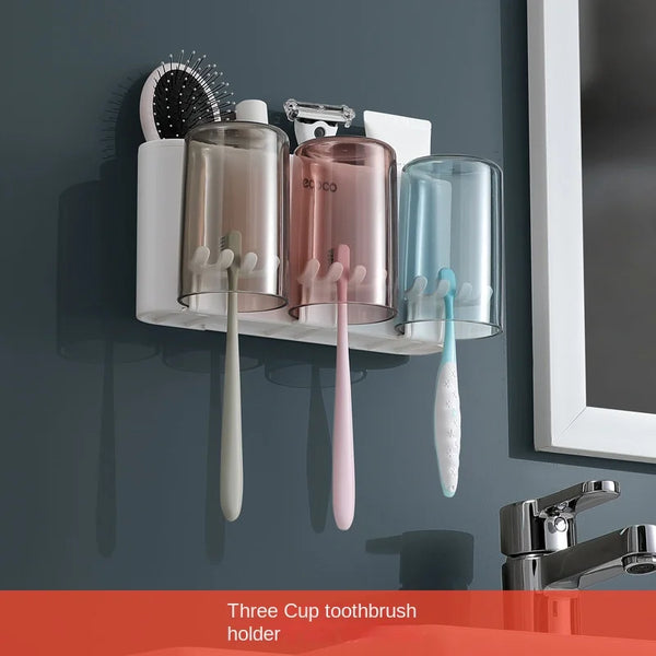 Toothbrush Cup Mouthwash Wall-mounted Bathroom Punch-free Wall-mounted Storage Rack