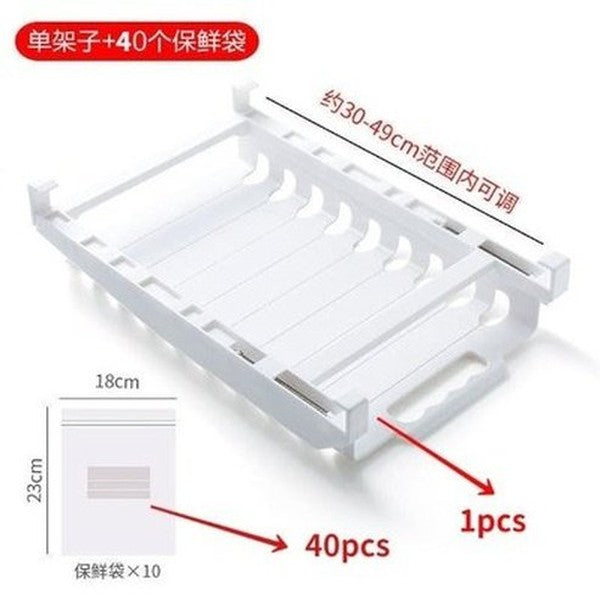 Kitchen Organizer Refrigerator Preservation Ziploc Bag Storage Rack Household Artifact No Drilling Telescopic Hanging Shelf. Food Storage: Food Storage Bags.