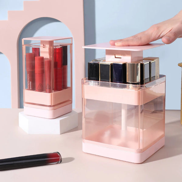 Grids Press Lift Lipstick Storage Box Press to Open Transparent Lip Glaze Holder