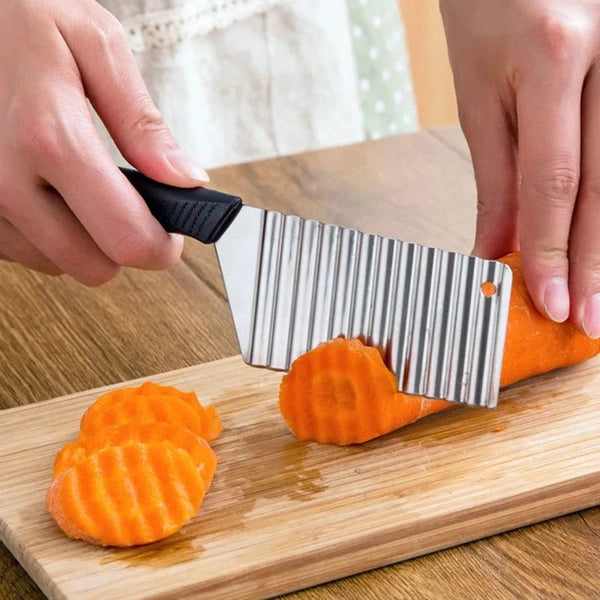 Stainless Steel Potato Chip Slicer Dough Vegetable Fruit Crinkle Wavy Slicer Knife
