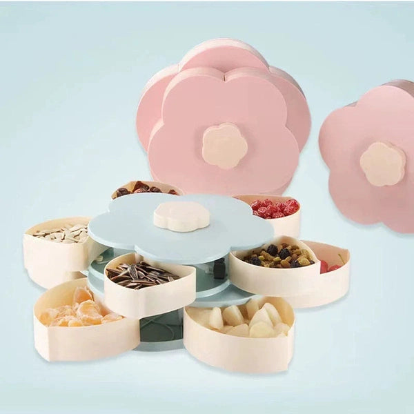 2-layer Petal-shaped Rotating Snack Box, Candy Tray Food Storage Box