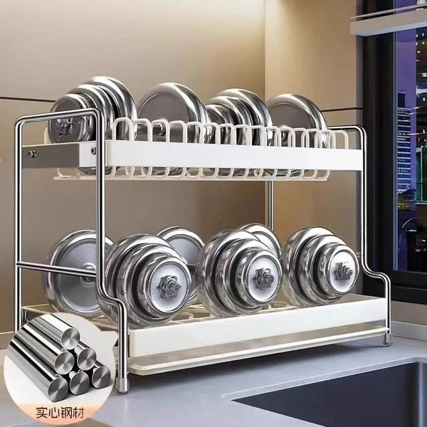 2 Tiers Drainer Of Stainless Steel Dishes Storage Sink Draining Rack