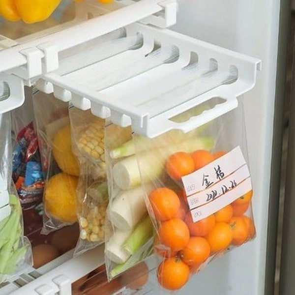 Kitchen Organizer Refrigerator Preservation Ziploc Bag Storage Rack Household Artifact No Drilling Telescopic Hanging Shelf. Food Storage: Food Storage Bags.