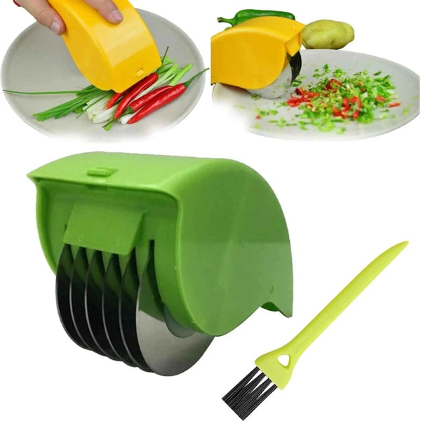 Parsley Chopper Roller, Manual Scallion Cutter with 6 Stainless Steel Blades
