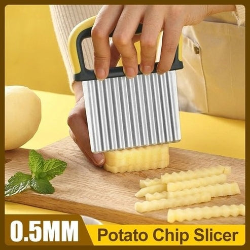 Stainless Steel Crinkle Cut Slicer - Wavy Potato, Vegetable & Fruit Cutter
