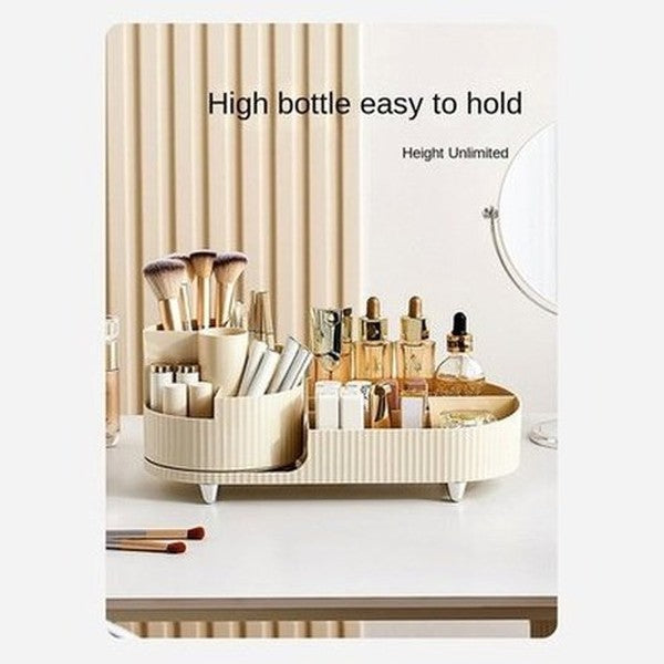 Two Layers Rotating Desktop Makeup Storage Holder Large Capacity Cosmetic Organizer Tray Lipstick Eyeshadow. Color: Beige. Type: Household Storage Containers.