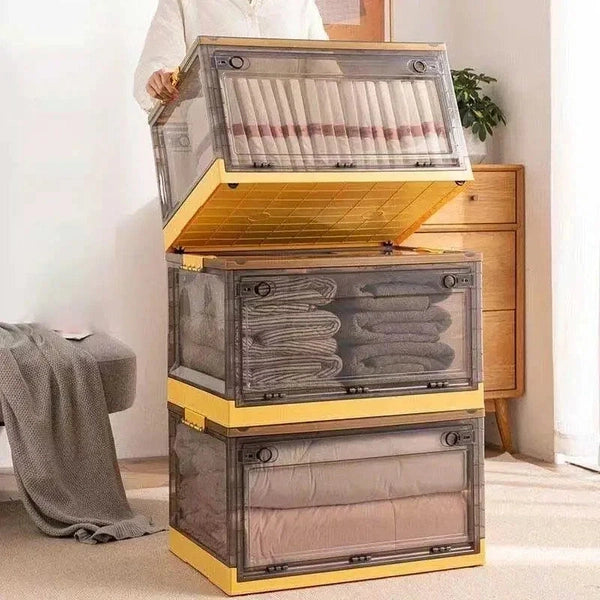 Foldable Storage Trunk, Open Storage Box, Transparent Storage Box, Home Wardrobe Clothes Organizer