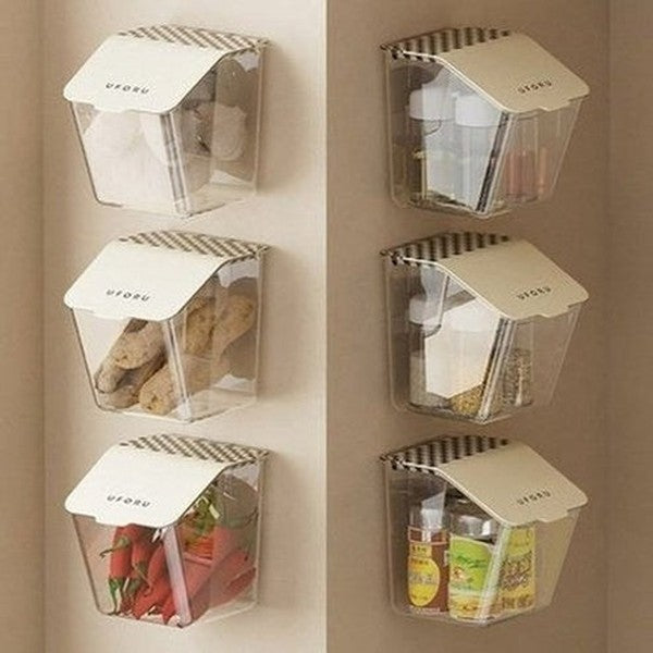 Wall Mount Spice Organizer, Storage Basket, Punch-Free Kitchen Preservation Storage. Spice Storage Box, Kitchen Condiment Organizer, Wall-Mounted Without Drilling.