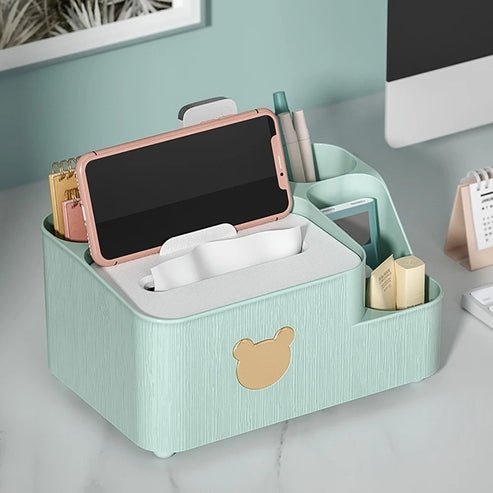 Multifunctional Tissue Box Holder with Phone Stand | Desktop Organizer