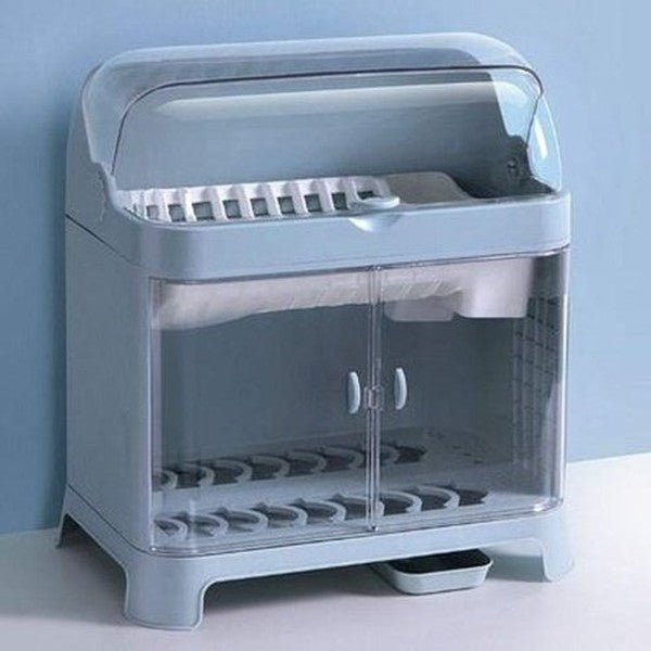 Dish and cutlery storage box with transparent lid