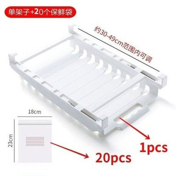 Kitchen Organizer Refrigerator Preservation Ziploc Bag Storage Rack Household Artifact No Drilling Telescopic Hanging Shelf. Food Storage: Food Storage Bags.